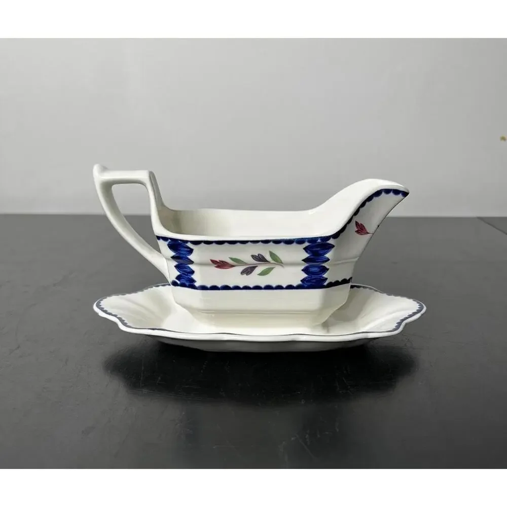 Vintage ADAMS China ‘Lancaster’ Gravy Boat with Attached‎ Underplate
